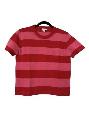 J. Crew Wool Blend Striped Short Sleeve Crew Neck Sweater Womens Medium Pink Red